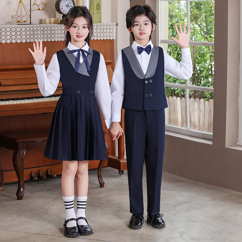六一儿童大合唱团演出服毕业照中小学生歌咏朗诵比赛男女主持礼服