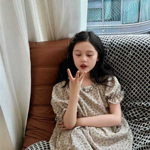 美妞之城女童短袖碎花连衣裙中大童小女孩裙子2024夏季新款童装