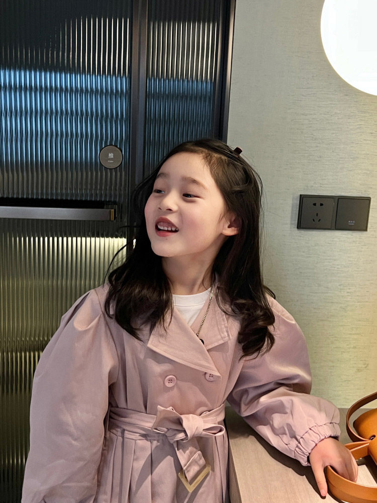 여아용 긴 윈드 재킷 서양식 더블 브레스트 봄 가을 신작 아동복 한식 중대형 아동용 핑크 러플
