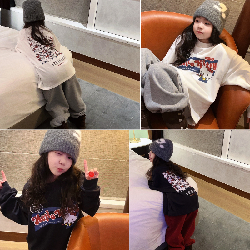 女童加绒印花大版打底卫衣t