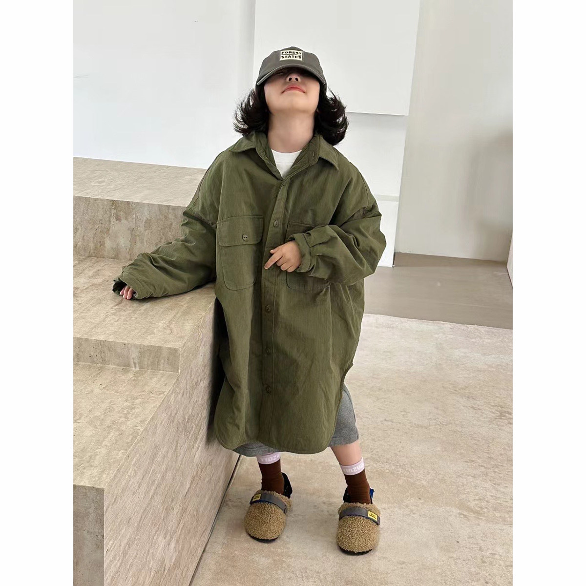 뷰티 시티 아동 패딩 셔츠 자켓 루즈한 롱 대형 버전 중형 및 대형 어린이 부모-자녀에게 적합 슈퍼 패셔너블