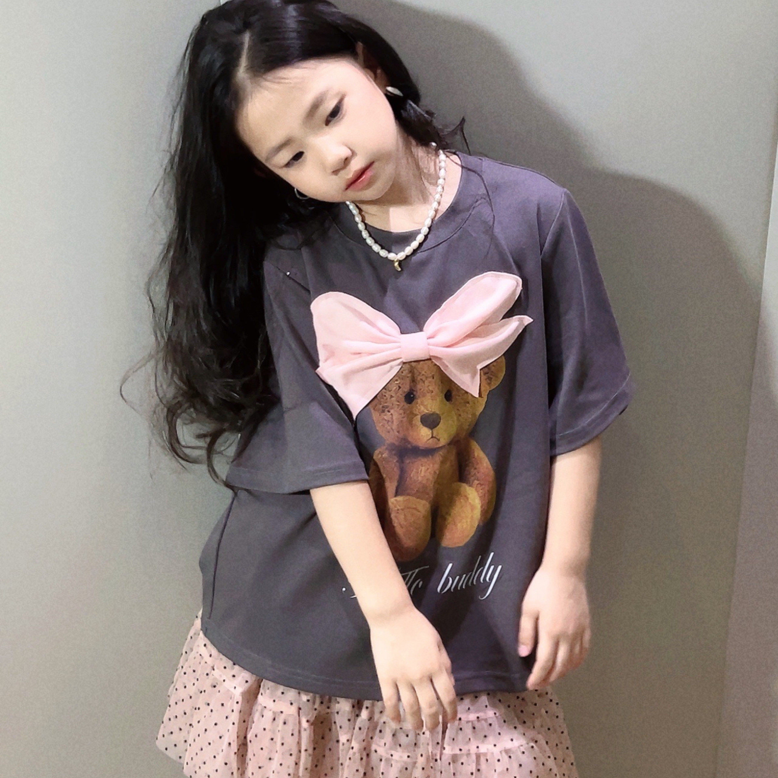 女童韩版甜美宽松大版T恤中大童