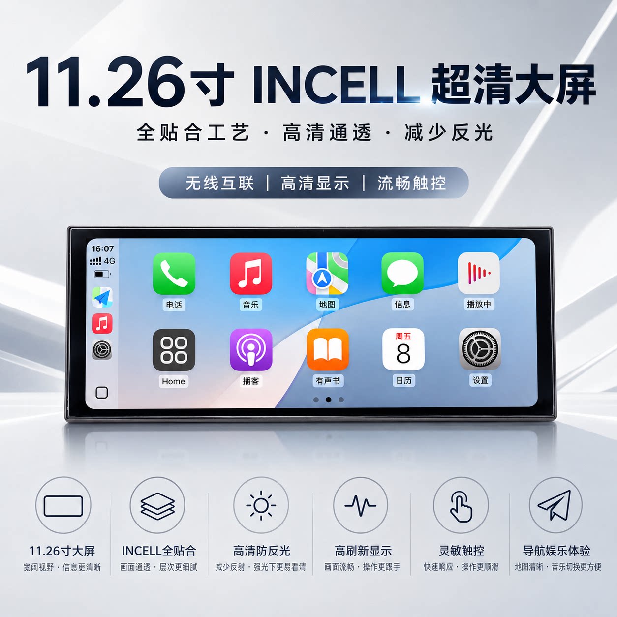 60Hz无线有线车载CarPlay便携屏