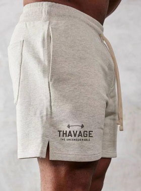 克里斯THAVAGE野蛮人运动纯棉健身训练深蹲美式宽松透气五分短裤