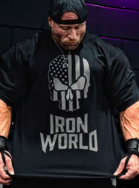 GASP华夫格新款美版T恤骷髅健身运动宽松上衣力量训练透气健美