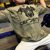 Cerberus地狱犬运动健美健身拼接复古欧美裁剪运动透气训练短袖