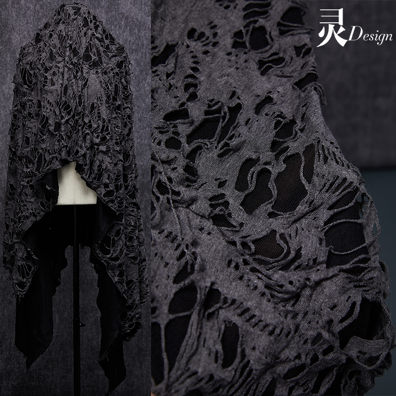 黑灰肌理半身裙布料双层针织创意破洞复合时尚再造服装设计师面料