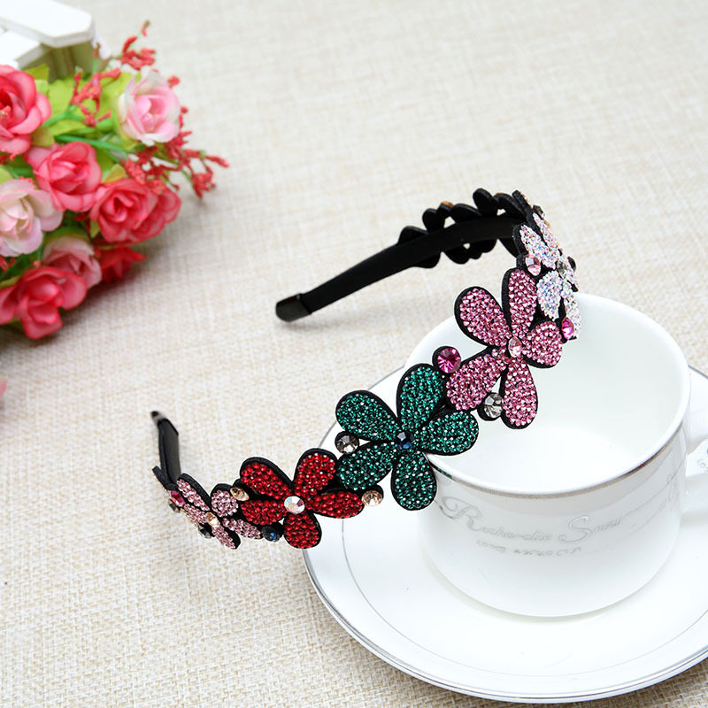 新女韩版细边防滑带齿水钻大花朵复古新娘发饰头发箍灰香槟七彩色