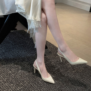 benefanfan周子然同款非常有美女感的后空凉鞋女真皮底细跟单鞋