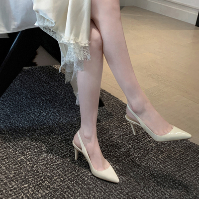 benefanfan周子然同款非常有美女感的后空凉鞋女真皮底细跟单鞋