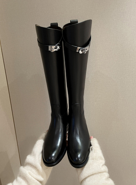 【benefanfan】old money马靴圆头真皮长靴女2025新款粗跟骑士靴