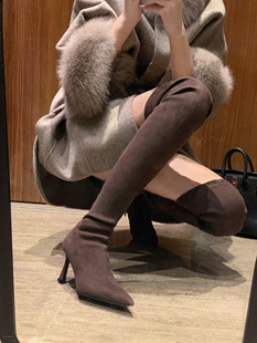 【benefanfan】人间富贵花高跟尖头过膝靴女2025新款弹力瘦瘦长靴