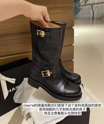 搭扣中筒靴女厚底机车骑士靴