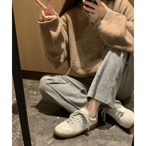 平底休闲德训鞋女真皮运动板鞋