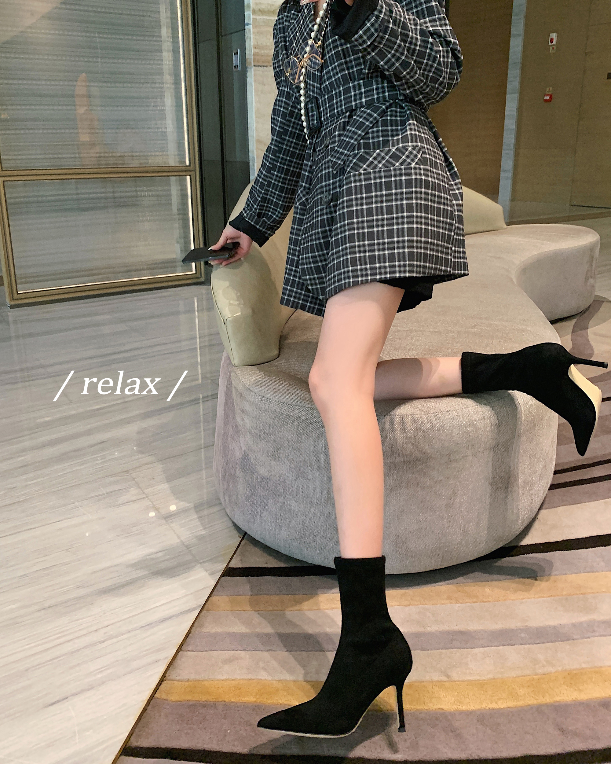 真皮大底高跟鞋短靴女