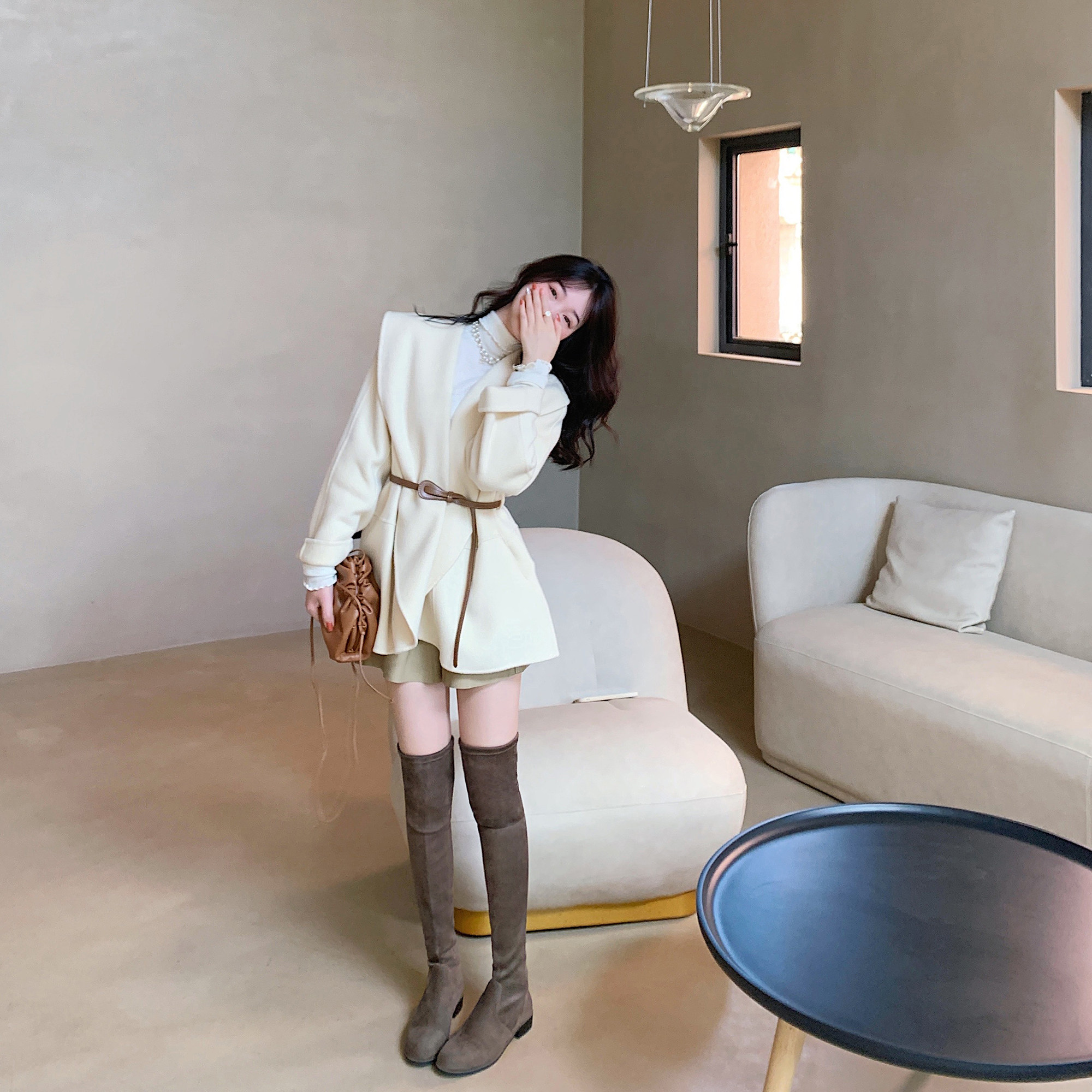 【benefanfan】弹力瘦瘦靴2025秋冬新款女式圆头粗跟系带过膝长靴,女鞋,弹力靴/袜靴,淘宝优惠券,粉丝福利购,淘宝优惠卷