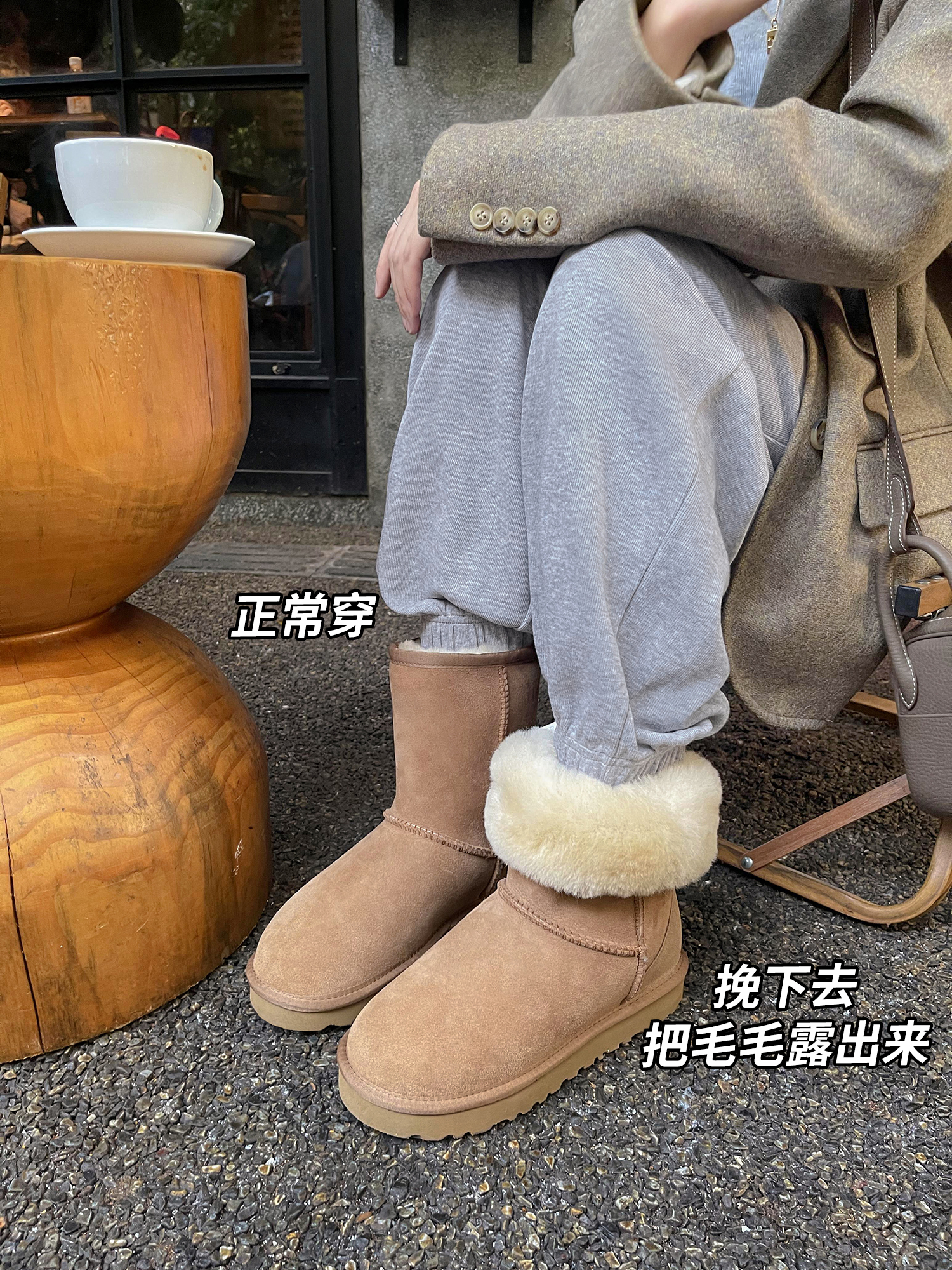 中筒两穿平底雪地靴加绒保暖棉鞋