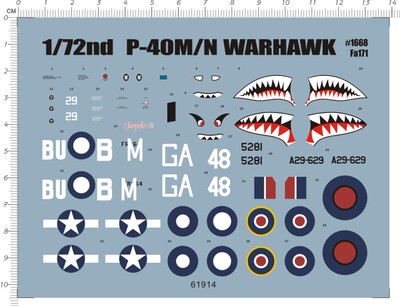 飞机模型 1:72 P-40M-N warhawk 战机/战斗机.专用水贴 61914