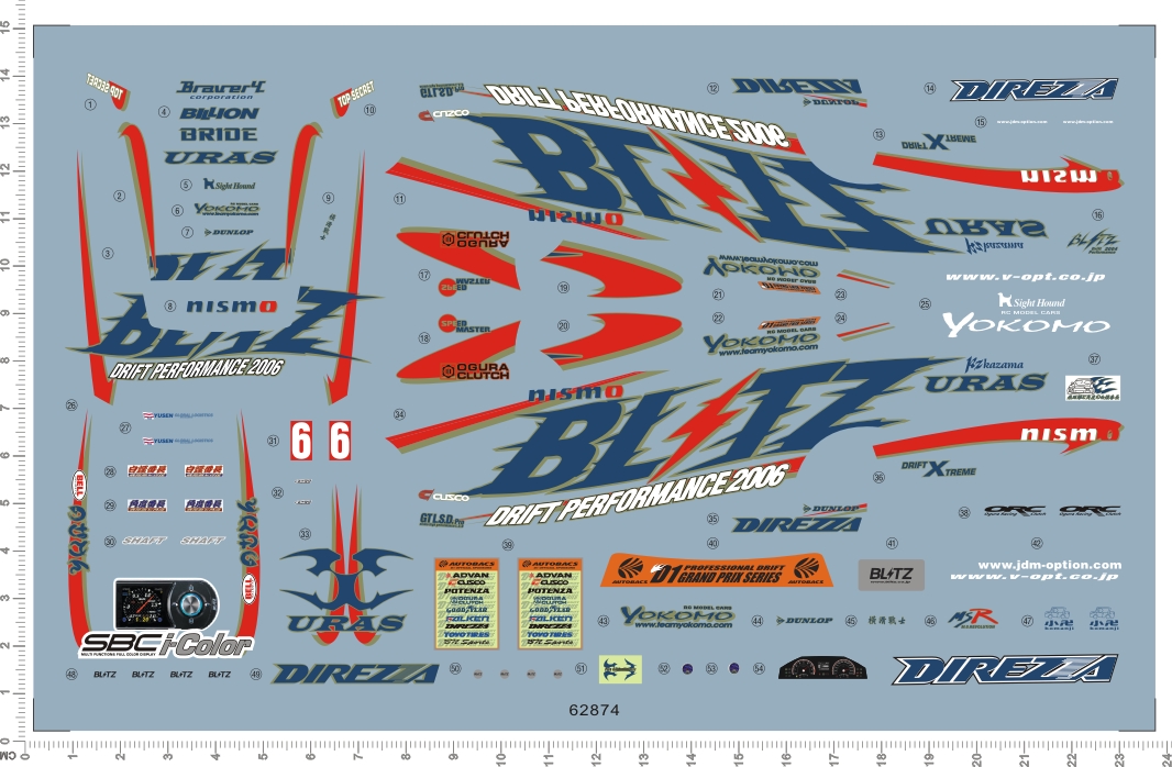 1/24 R34 Blitz Decal FAOL yokomo nismo模型水贴纸 62874-A601