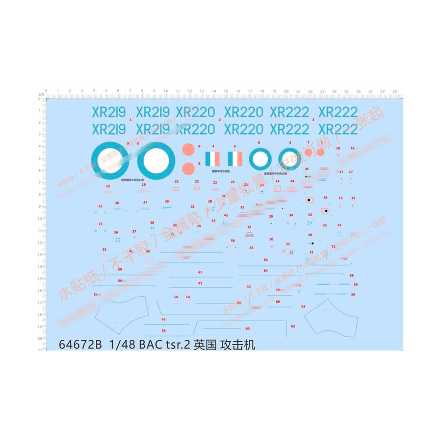 飞机模型 1:48 BAC TSR.2 攻击机(通用标志).专用水贴【64672B】