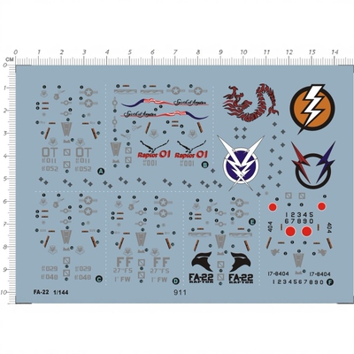 1/144 FA 22 RAPTOR 猛禽各种涂装模型飞机 水转印贴 911-2314