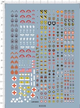 63335 1/18 二战美军德军兵人军徽章袖头盔水贴纸 10*14
