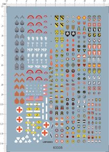 63335 1/18 二战美军德军兵人军徽章袖头盔水贴纸 10*14