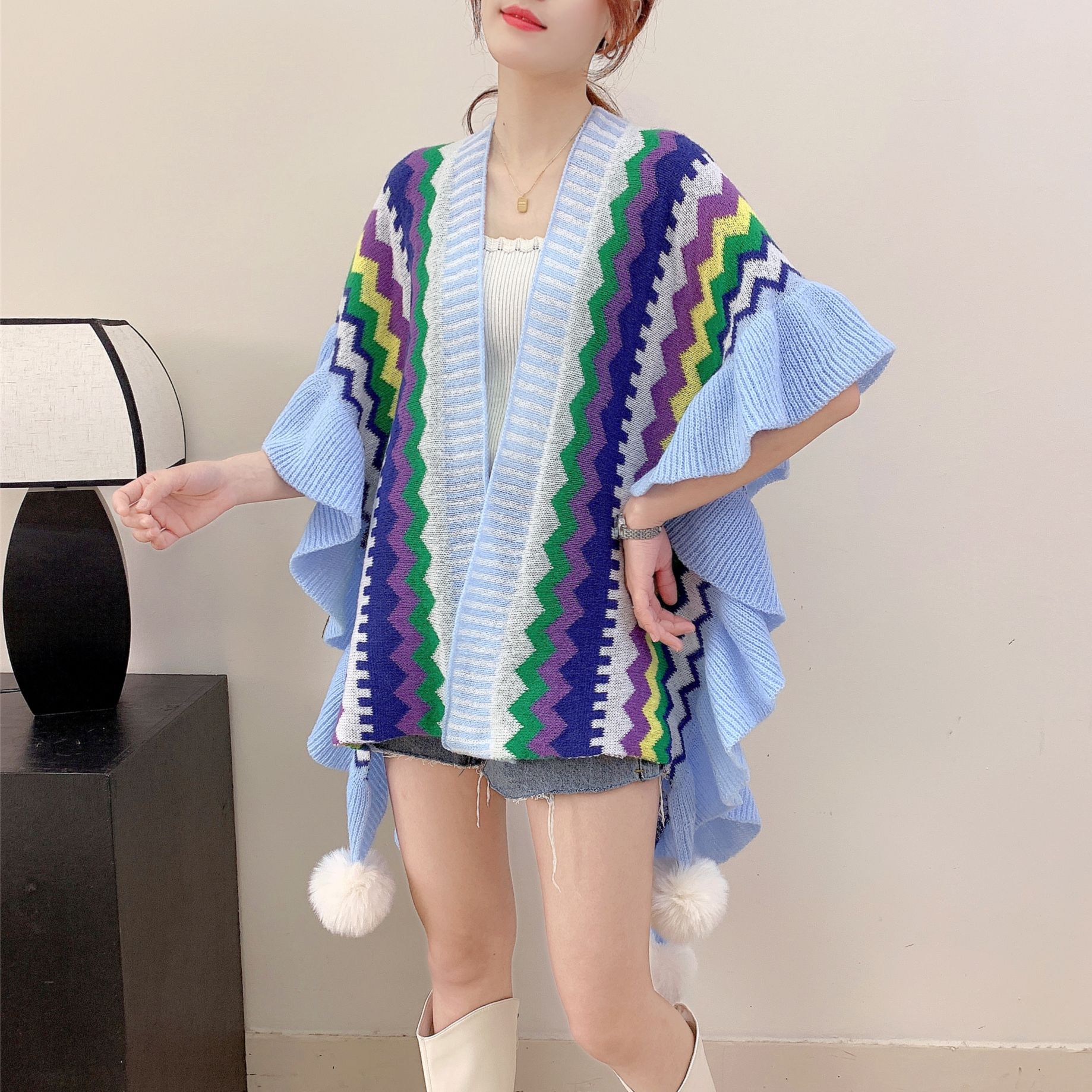 春秋甜美新款开叉长款披肩女外搭围巾/丝巾/披肩