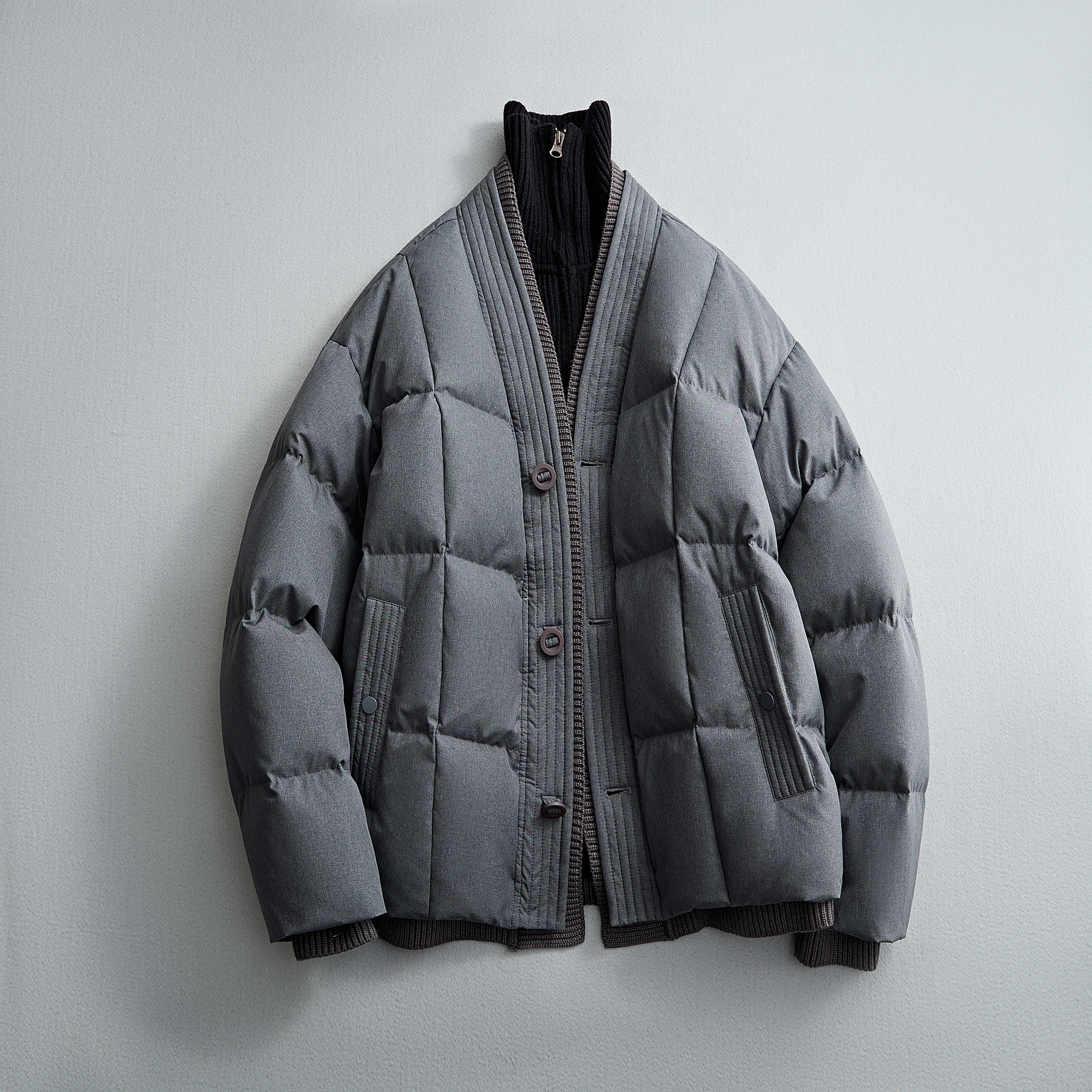 V领新中式羽绒服豆腐块面包服茶艺服三色QT6016-25118P400控699，男装羽绒服，电商D203(原钱塘6011)