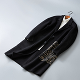 100%羊毛个性民族风大口袋中长款西装领外套毛呢大衣黑色824P335，男装毛呢大衣，电商D203(原钱塘6011)