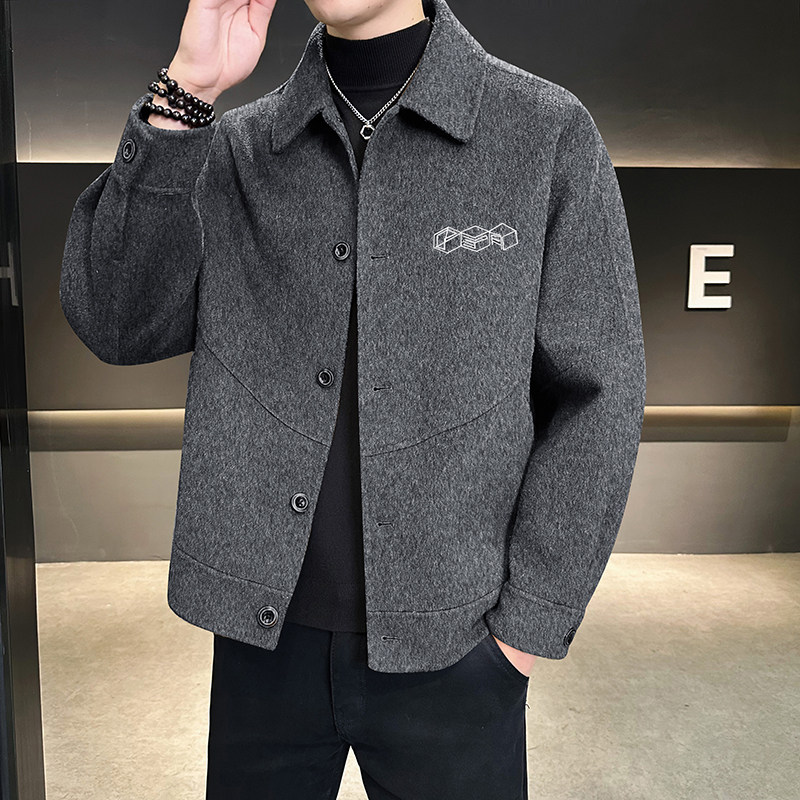 店主风毛呢大衣秋冬韩版双面呢休闲刺绣夹克D203-68334P335控599,男装夹克,电商D203(原钱塘6011)