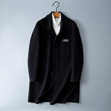 2025中长款羊毛呢大衣青年学院风秋冬衬衫领风衣黑色2206-P350，男装衬衫，电商D203(原钱塘6011)