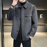 店主风青年羊毛呢外套双面呢秋冬衬衫款大衣秋叶黄68158P335控599，男装衬衫，电商D203(原钱塘6011)