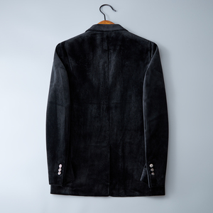 2025绣标西服男士修身韩版帅气单西 金丝绒条绒便西黑色X26-p175图片