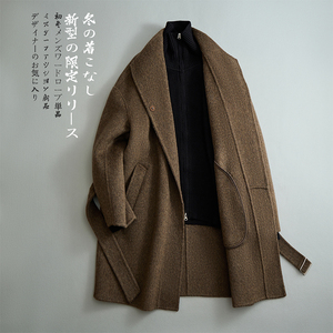 澳洲羊毛毛呢大衣腰带外套立领可翻领风衣黑灰色W061P485控689图片