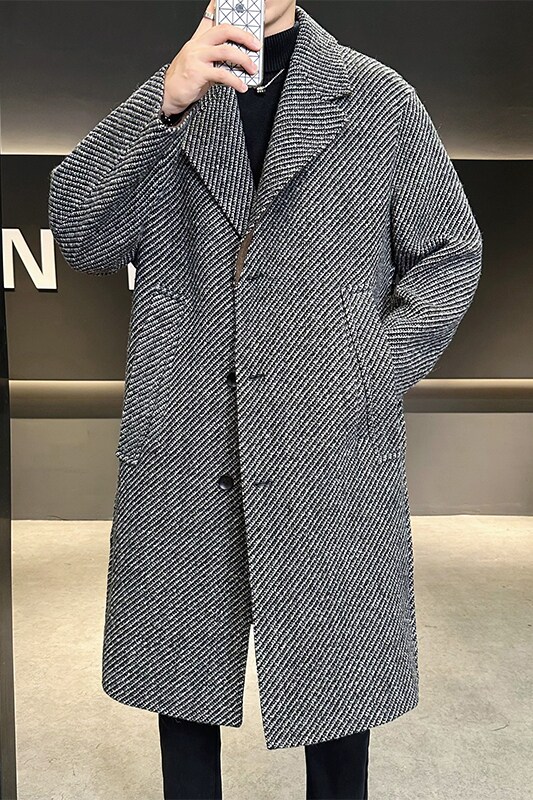 店主风宽斜纹双面呢大衣撞色毛呢英伦风衣D203-2050P495控695,男装风衣,电商D203(原钱塘6011)