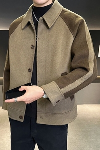 店主风 男韩版拼接夹克休闲衬衫毛呢大衣外套D203-68053P335控599图片
