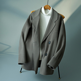 双面毛呢大衣韩版简约明线风衣青年休闲呢子D203-8380P395控598，男装风衣，电商D203(原钱塘6011)