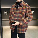 店主风毛呢夹克英伦外套双面呢衬衫格子大衣D203-68243P335控599，男装夹克，电商D203(原钱塘6011)