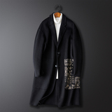 羊毛个性民族风大口袋中长款大版青年外套大衣824P335控498，男装民族服装，电商D203(原钱塘6011)