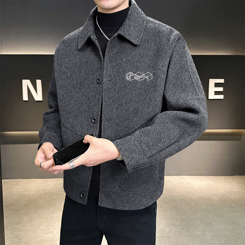 店主风毛呢大衣秋冬韩版双面呢休闲刺绣夹克D203-68334P335控599，男装夹克，电商D203(原钱塘6011)