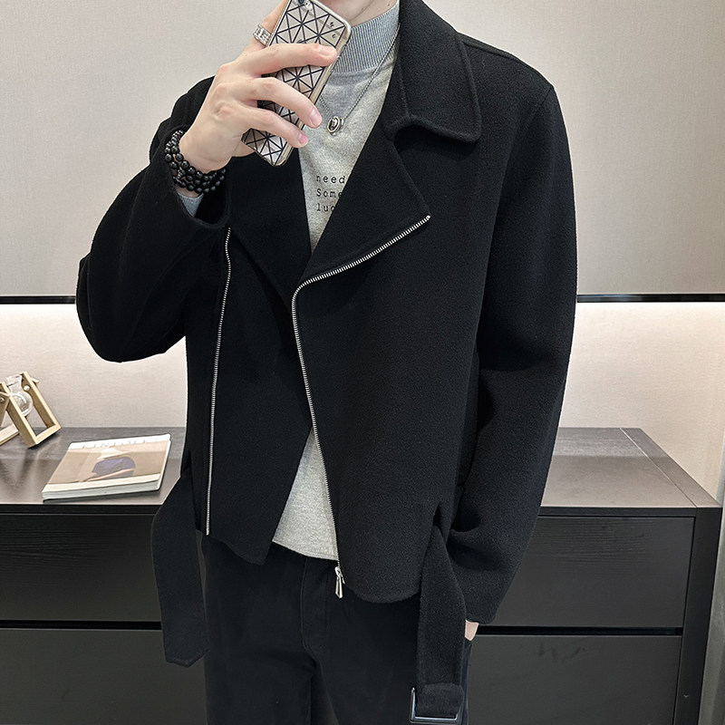 机车短款双面呢夹克斜拉链毛呢大衣外套D203-2030P395价688,男装夹克,电商D203(原钱塘6011)