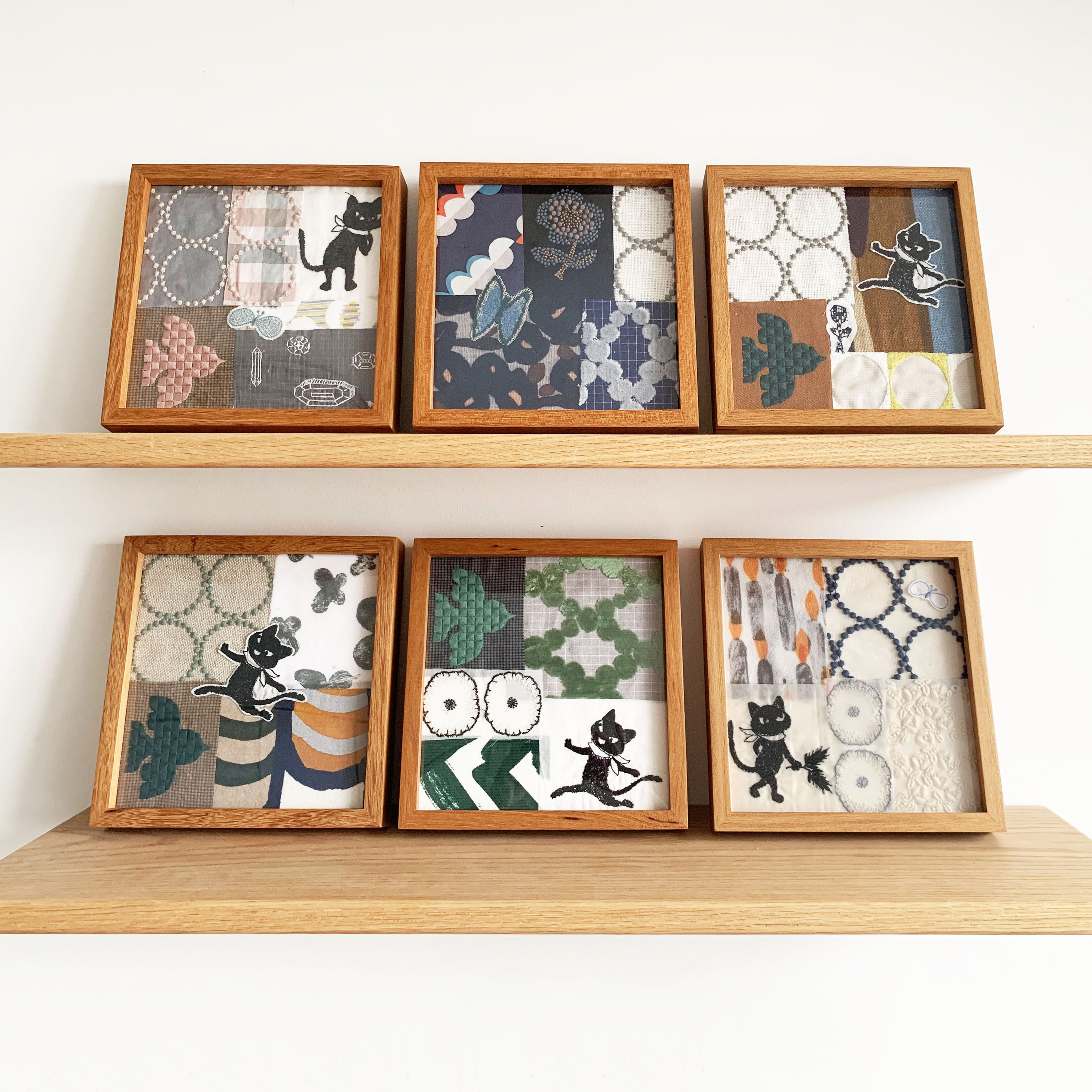 皆川明拼布装饰画进口面料布料现代挂画柚木实木相框小尺寸画摆件