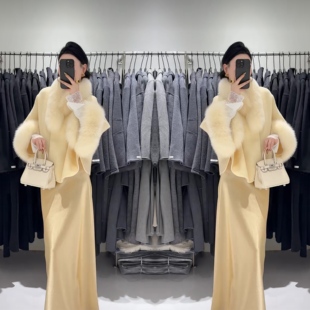 新中式高贵时髦长袖开衫毛毛外套搭配淡黄色半身裙两件套网红女装