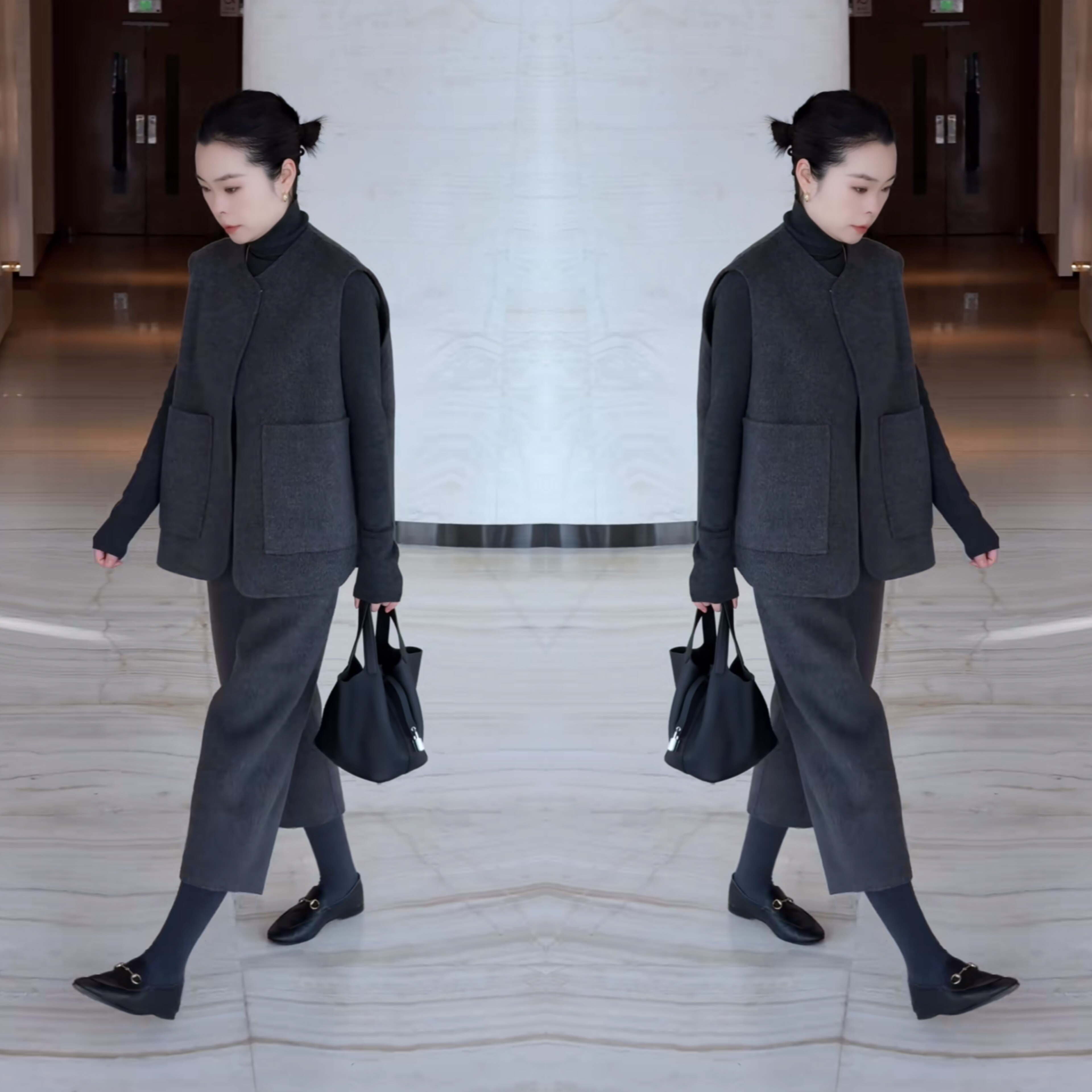 美式复古2025灰色小众简约时髦洋气马甲打底搭配高腰七分直筒裤女