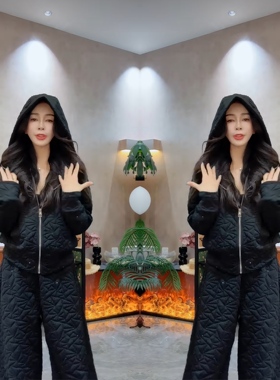 黑色开衫时髦长袖拉链经典韵味外套搭配直筒裤两件套网红女装冬季