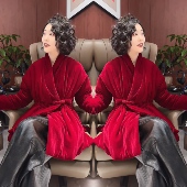 保暖轻奢丝绒宽松遮肉网红女装 2025冬季 红色喜庆高定系带长袖 外套