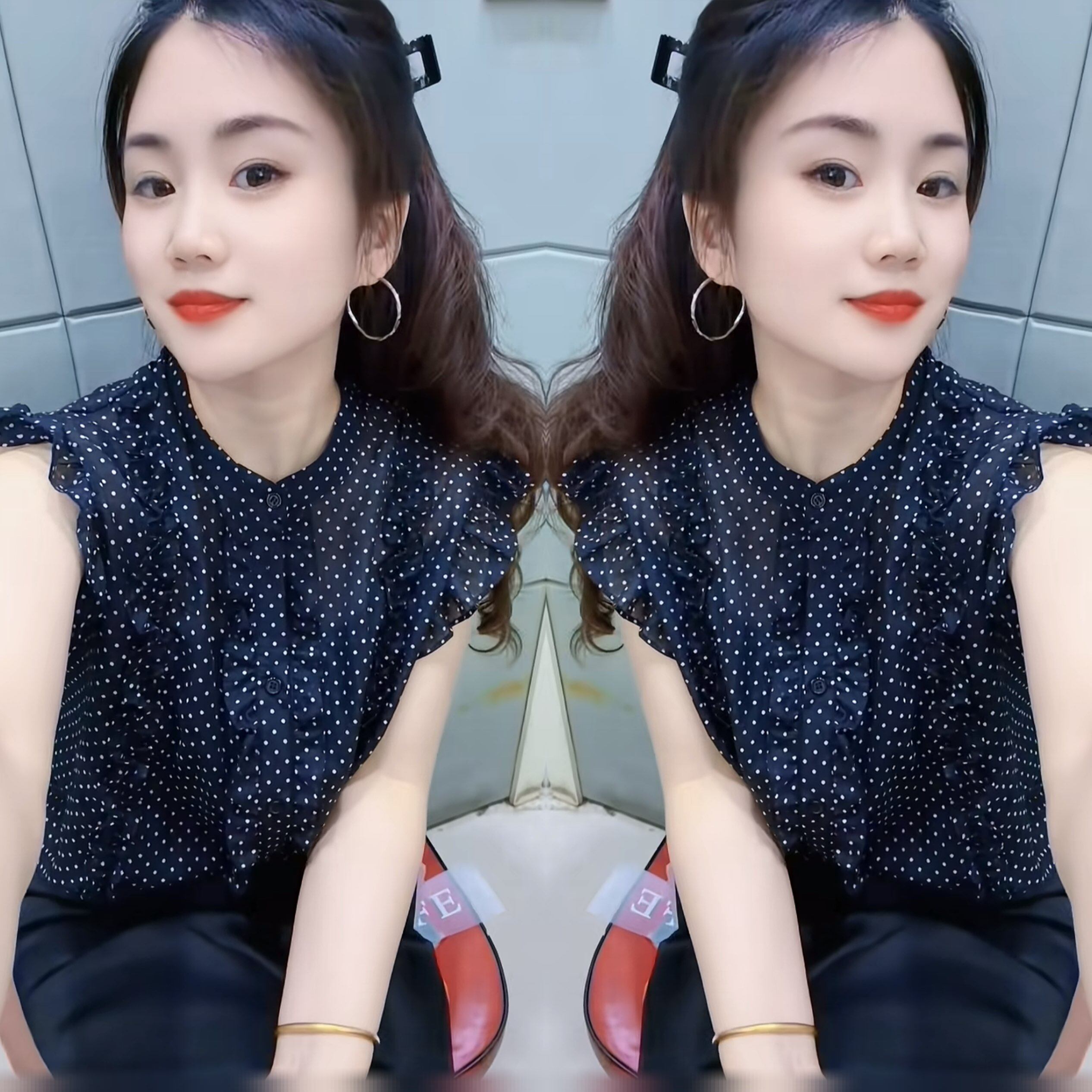 波点设计感遮肉女神范显瘦打底衫