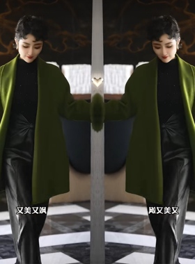 欧洲站女名媛复古绿色高贵毛毛袖口酷飒礼服高定外套2025冬季穿搭