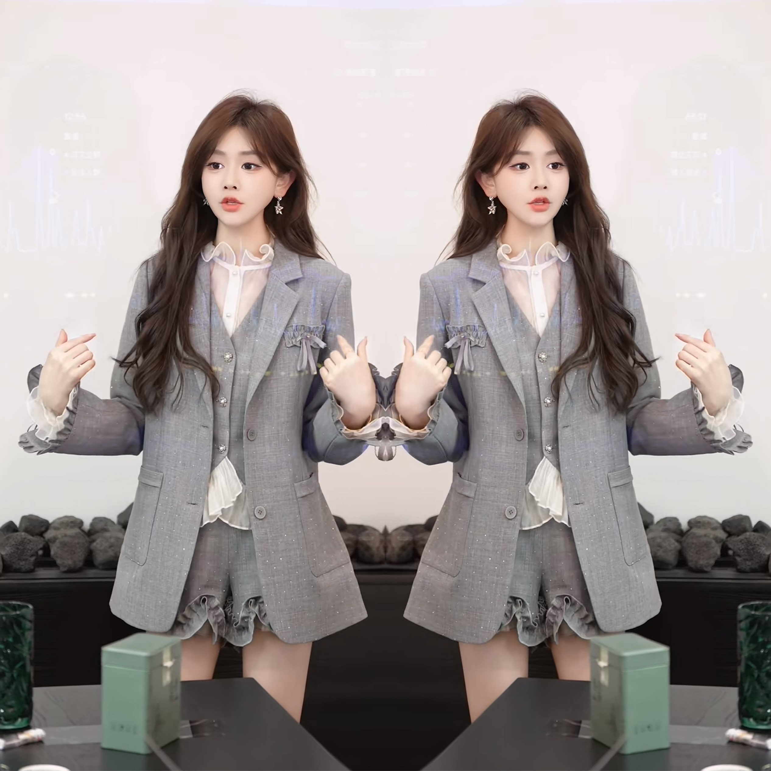 女装显瘦木耳边女神范秋季三件套